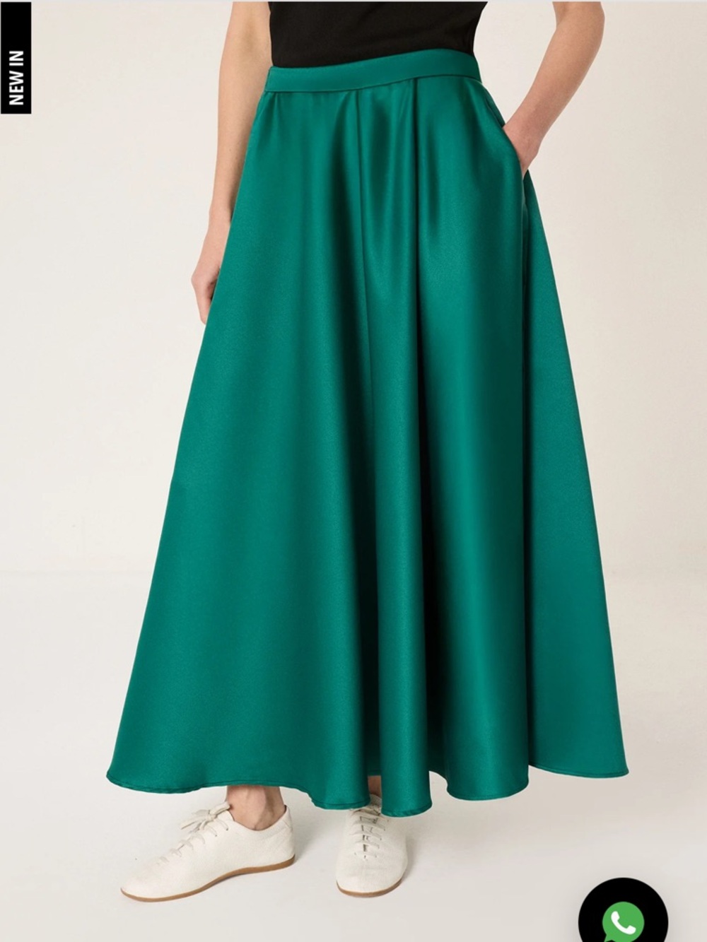 TOUCHE PRIVE RUFFLED SATIN SKIRT Green Maxi Skirt - Women's Full-Length Skirt